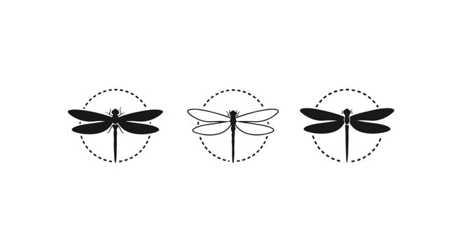 Minimalist dragonfly with geometric dotted lines on white background