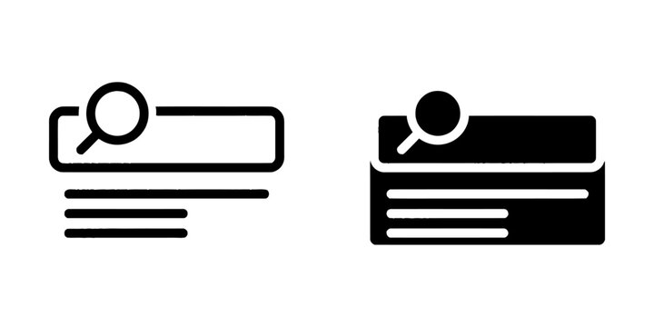Search bar and magnifying glass icons for web interface design with magnifying