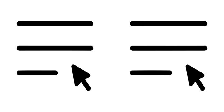 Hamburger menu icon with cursor pointer hover state, vector illustration