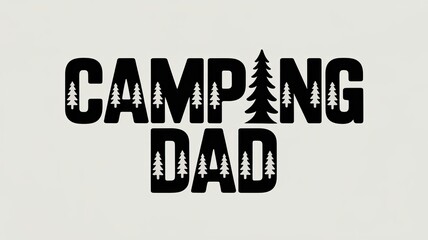 Obraz premium Black typography design featuring the words camping dad with integrated pine tree silhouettes for fathers day