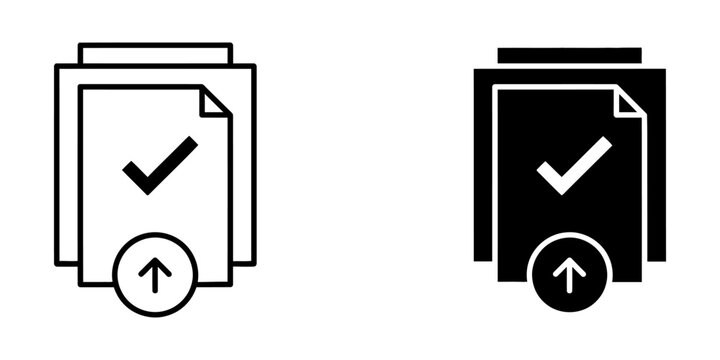Upload document icon with checkmark and arrow, presented in both outline