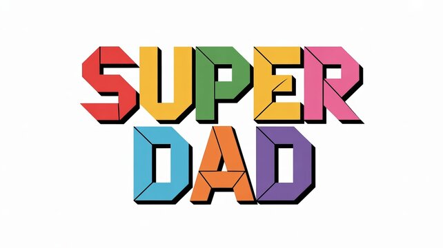 Colorful super dad text design featuring vibrant block letters in a creative and bold style