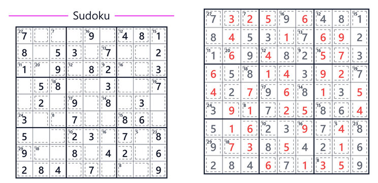Sudoku puzzle grid with completed and empty sections displayed  