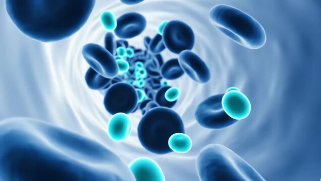 Stable blood sugar during intermittent fasting, glucose molecules balancing smoothly inside bloodstream