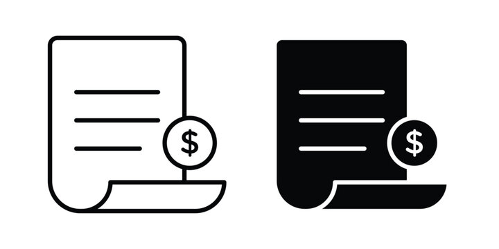 Bill paid icon symbol set in black and white. EPS10