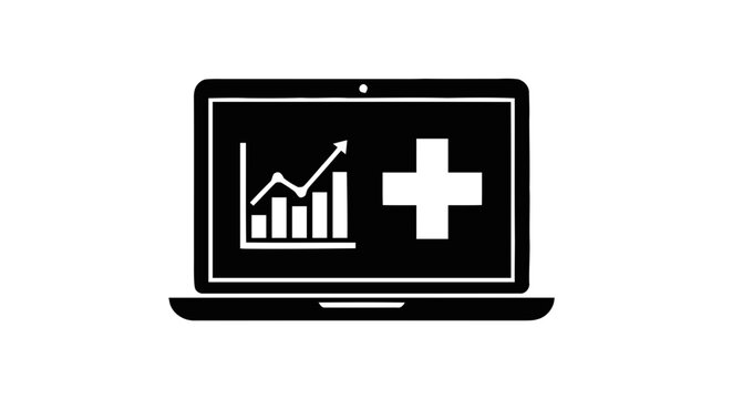 Vector illustration of laptop with medical data analytics icon on a transparent background