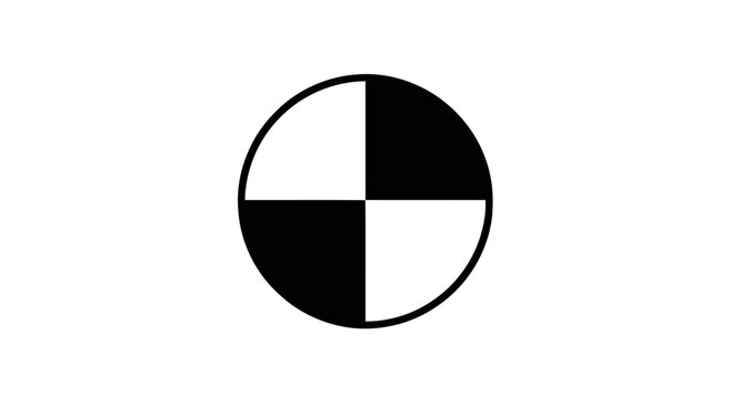 Vector illustration of black and white circular target symbol with four quadrants on a transparent background