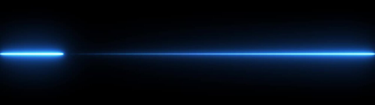 Abstract horizontal glowing neon line on a dark background with subtle reflection bright clean. left to right and right to left straight horizontal line concept.