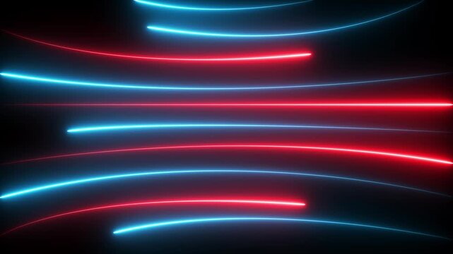 Neon lights blinking lines moving animation. 4k animation Horizontal glowing colorful neon line animation. concept of neon line wallpaper.