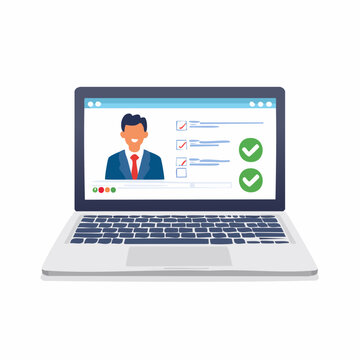 Laptop displaying online survey with checklist and checkmarks