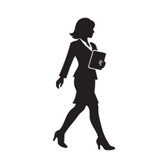 Obraz premium Businesswoman Walking with Digital Tablet Silhouette
