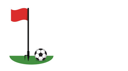 A soccer ball placed next to a red corner flag on a green field. © Nasoha_Alhabib