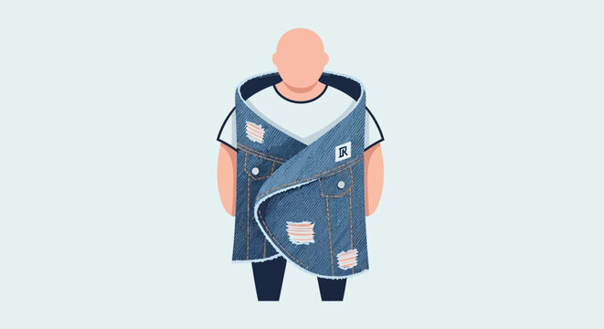 Person wrapped in oversized denim fabric poncho