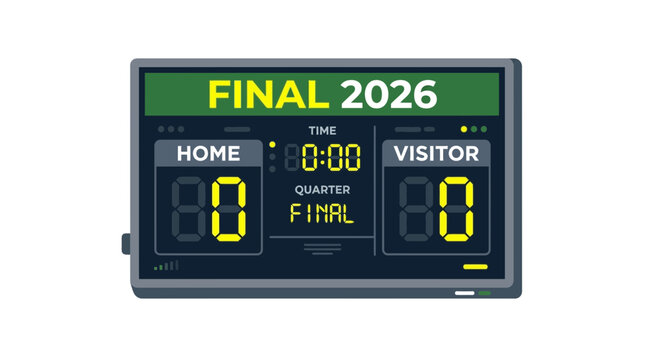 Digital sports scoreboard showing a final game result of zero to zero.