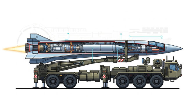 Hypersonic Missile on Mobile Launcher Truck Vector Illustration