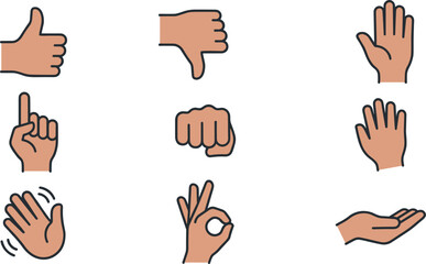 Hand Gestures and Emoji Icon Set with Thumbs Up, Dislike, Fist, Waving Hand, and OK Sign Symbols © MstSuraiya
