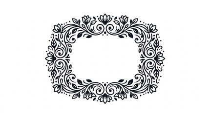 Elegant Floral Oval Frame Black and White Design. © Dandi