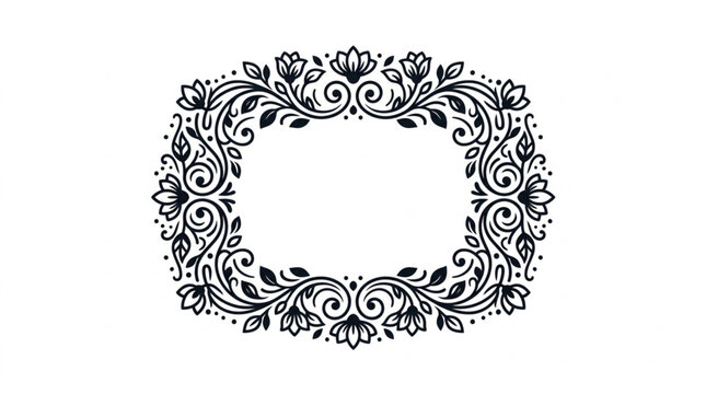 Elegant Floral Oval Frame Black and White Design.