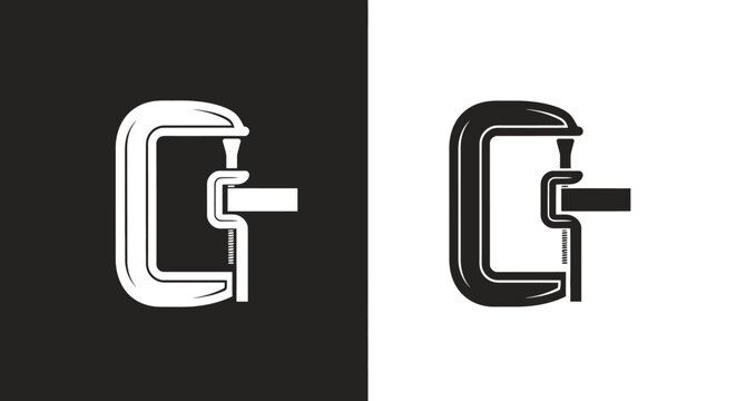 Logo Template Letter G Vector Icon with Industrial Clamp Symbol