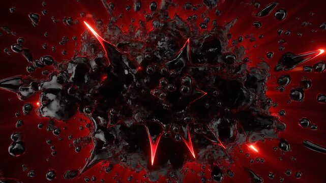 Dynamic Abstract Explosion of Sharp Red and Black Liquid Particles Pulsating and Expanding, Seamless Loop Cinematic Motion Background Full HD