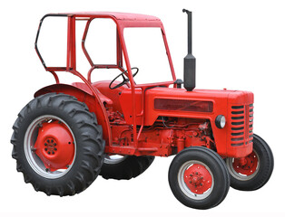 Obraz premium Big red wintage tractor isolated on white background