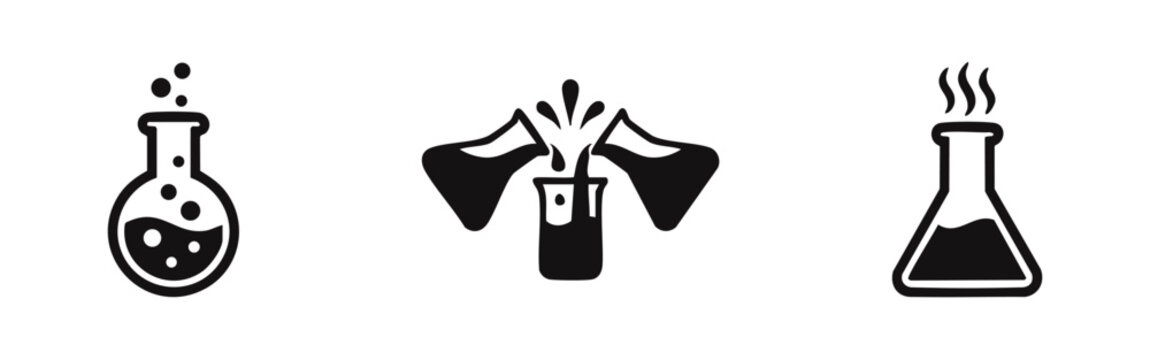 Chemistry Flask Icons: Bubbling, Pouring, and Heating