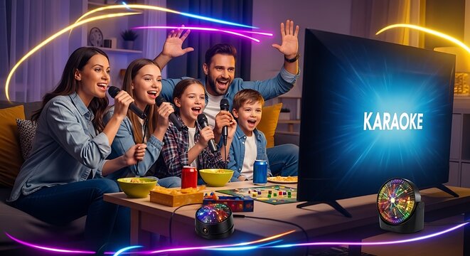 Group of friends enjoying karaoke night together.