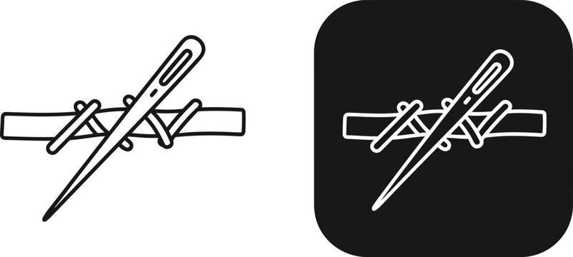 Needle and thread stitching a line on white and black background for crafting concept