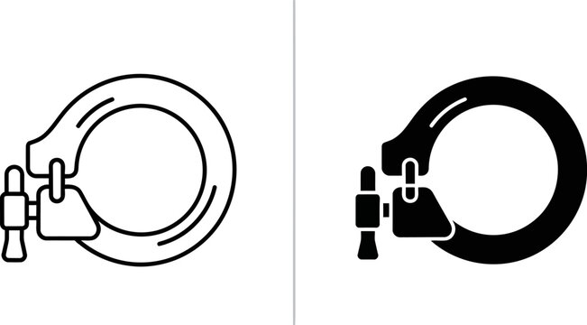 Circle clamp icon in outline and solid fill for graphic design and engineering applications