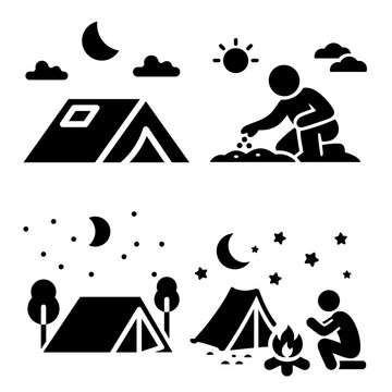 Minimalist Camping Tent and Outdoor Recreation Silhouette Icons