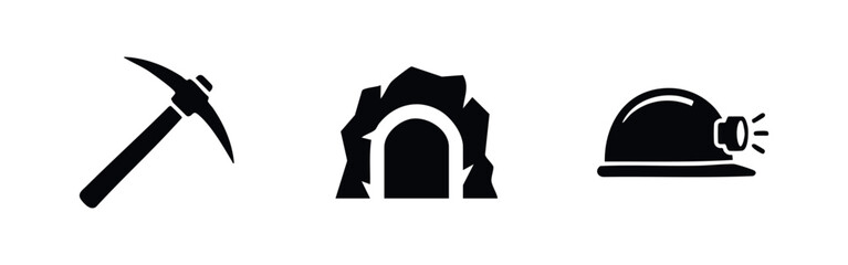 Fototapeta premium Mining Tools and Mine Tunnel Icons
