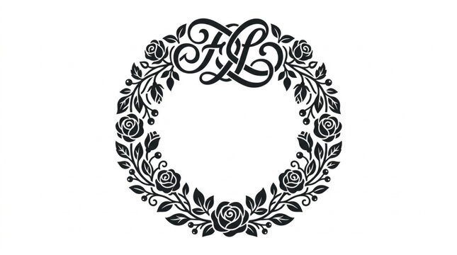 Elegant floral wreath with intertwined initials FL.