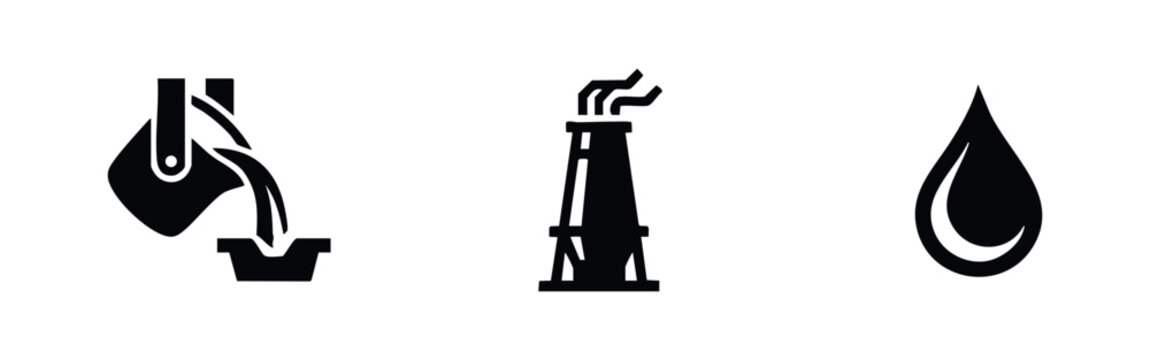 Industrial Production Icon Set with Molten Metal and Chimney