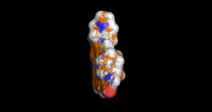 Trilaciclib, anticancer drug / cyclin-dependent kinase 4 and 6 inhibitor, 3D molecule spinning, 4K