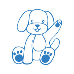 Obraz premium Cute sitting dog doodle hand drawn vector illustrations in sketch style. Kids and baby nursery whimsical design. Silly puppy in blue color 