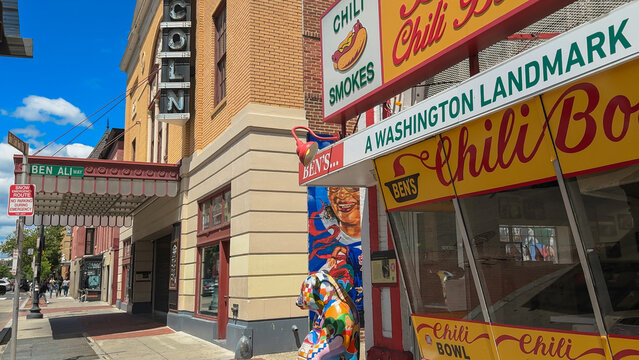 The Lincoln Theatre and Ben&rsquo;s Chili Bowl share a colorful corner of U Street marked by Ben Ali Way.