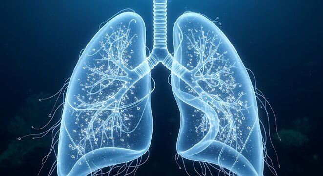 Human lungs with bronchial tree visualization in 3D.