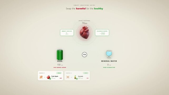 Smart snacking guide swap harmful donut for healthy banana apple avocado mineral water and calories saved