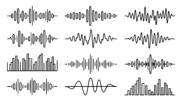 Abstract black sound wave vector pack with music radio frequency and waveform amplitudes