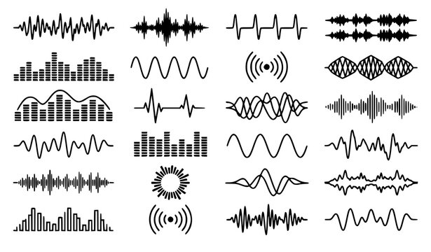 Audio sound wave collection with black music frequency visualizer vector elements