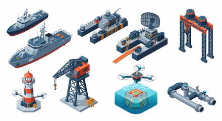 Collection of Various Military and Industrial Isometric Illustrations. © Fahri