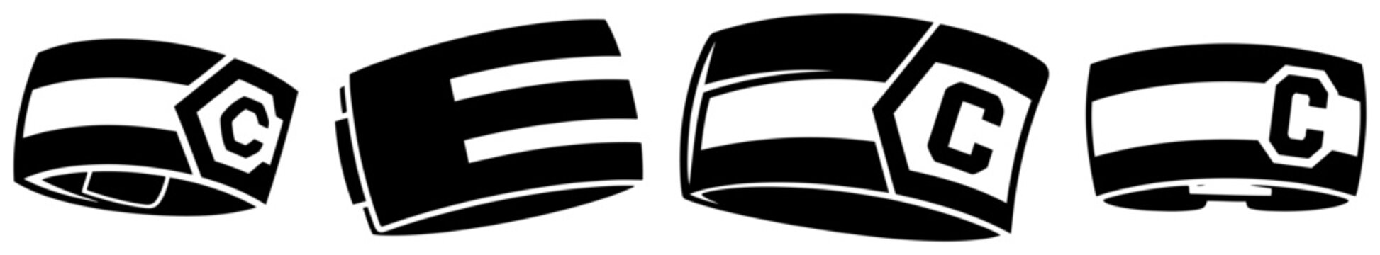 Soccer captains armbands set with letter c and stripes black and white vector icon