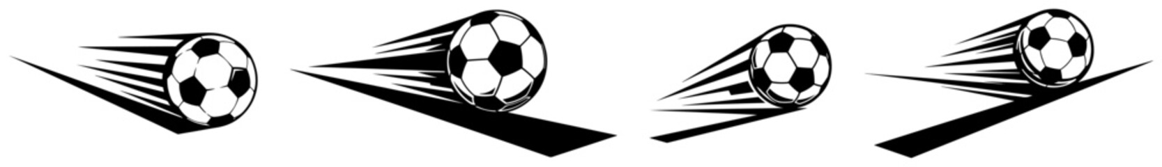 Soccer balls flying at high speed with dynamic motion trails stencil vector style © Cristiano