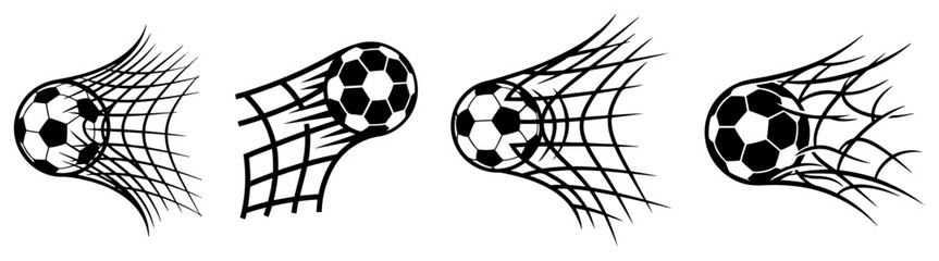 soccer ball hitting goal net set showing successful score in black and white graphic style © Cristiano
