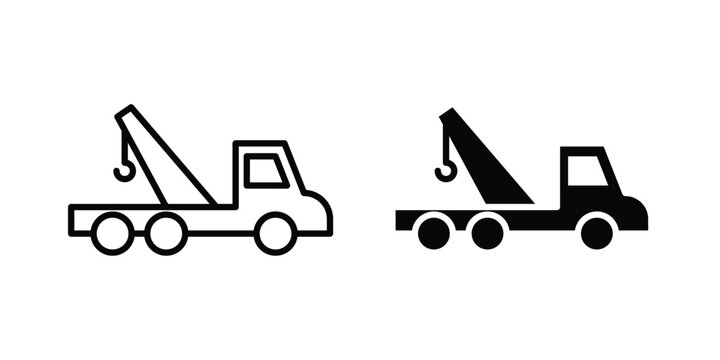 Tow truck icon symbol set in black and white. EPS10