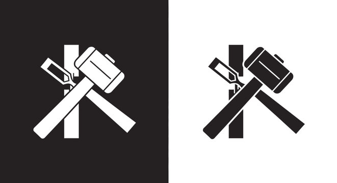Woodworking Logo Vector with Hammer and Chisel Icon for Carpentry