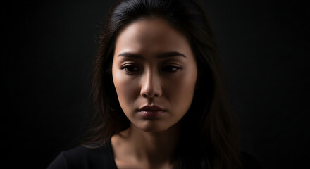 Fototapeta premium Portrait of a young woman looking down.