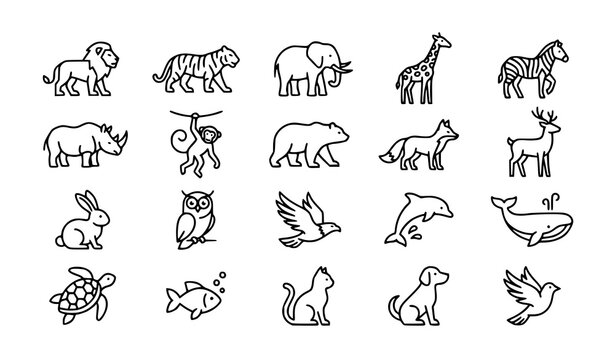 Modern Animals Line Icon Set Editable Stroke Wildlife Vector Illustration