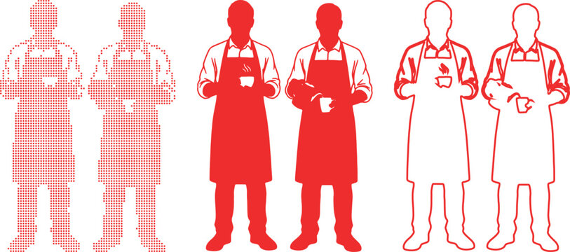 Three Red Barista Graphics Showing Different Styles of Representation coffee cafe