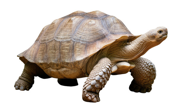 Sulcata tortoise reptile with textured shell and scaly legs